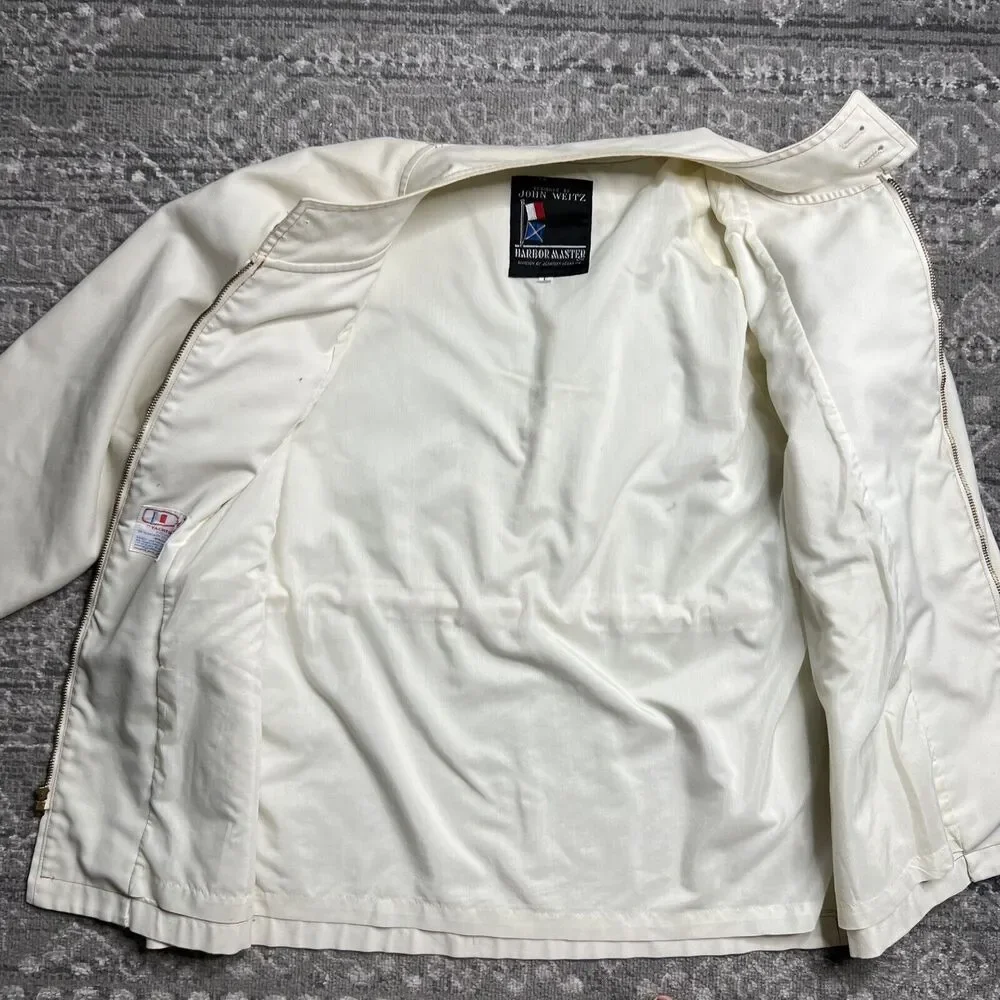 Harbor Master John Weitz Yachtsman Cloth Jacket Large Vintage Beige Zip Up READ